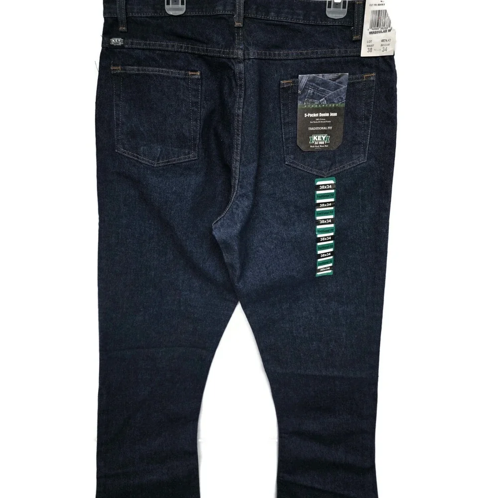 New Key Denim 5 Pocket Classic Traditional Jeans Mens 36x34 Blue 4874.43